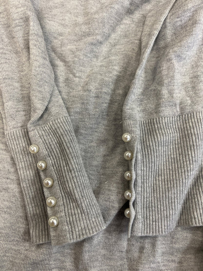 Chico’s Women’s Gray Pearl Accent Long Sleeve Thin Knit Sweater - 2/US L