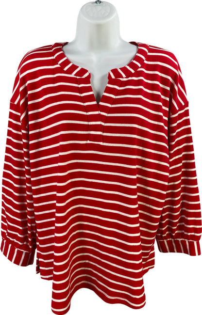 Croft and Barrow Women’s Red Striped 3/4 Sleeve V-Neck Pullover Shirt - XL