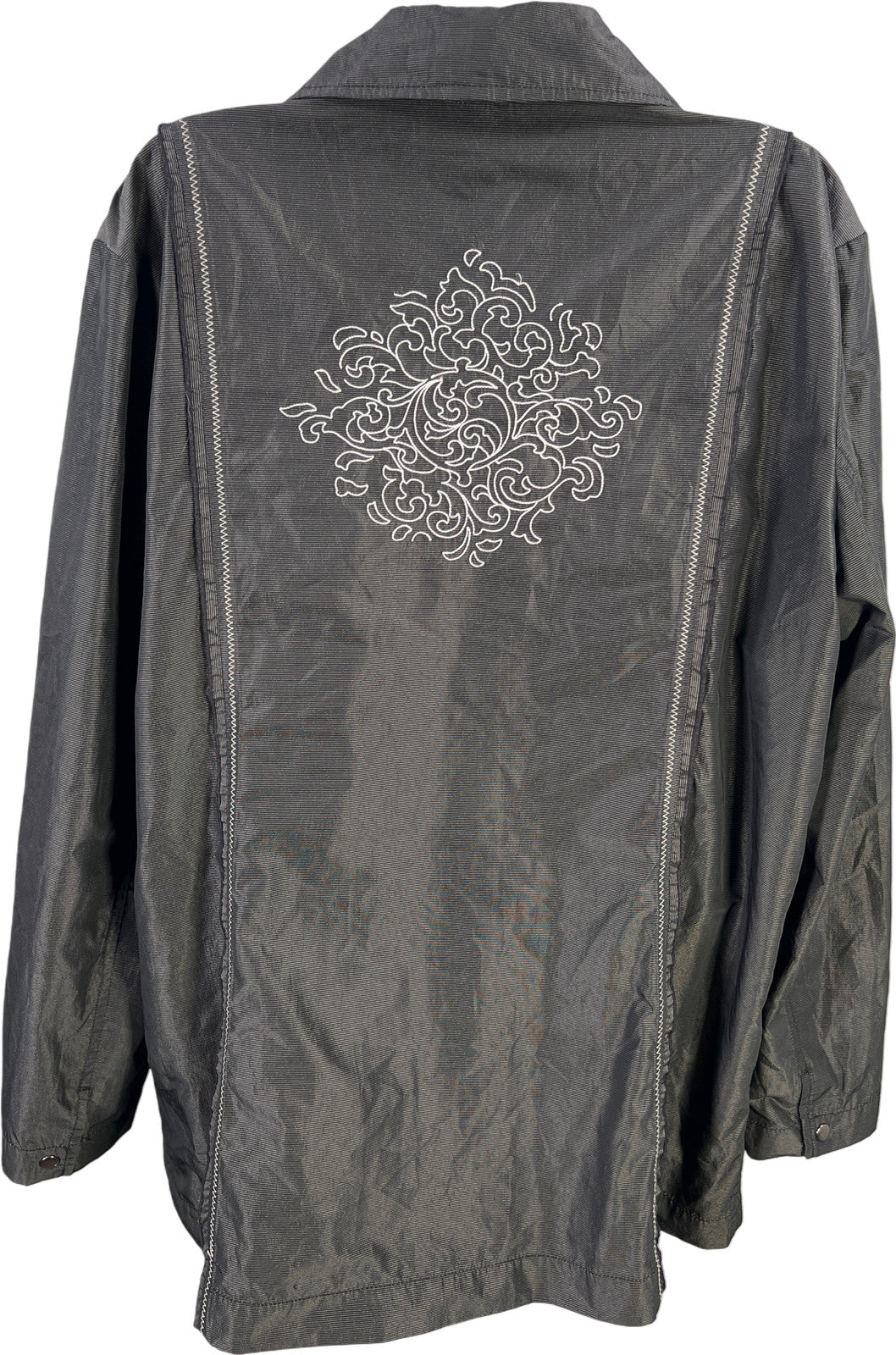 Chico’s Women’s Black Embroidered Back Long Sleeve Snap Button Jacket - 3/US XL