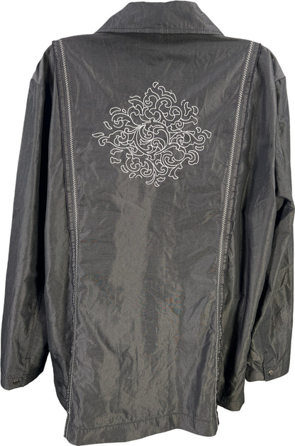 Chico’s Women’s Black Embroidered Back Long Sleeve Snap Button Jacket - 3/US XL