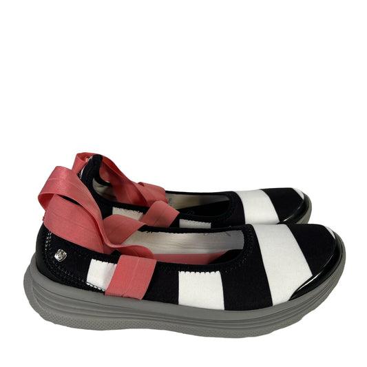 Bzees Women's Black/White Striped Sashay Ankle Strap Comfort Sandals - 8