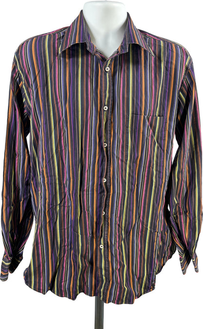 Paul and Shark Men’s Multi-Color/Black Striped Long Sleeve Button Up Shirt - XL