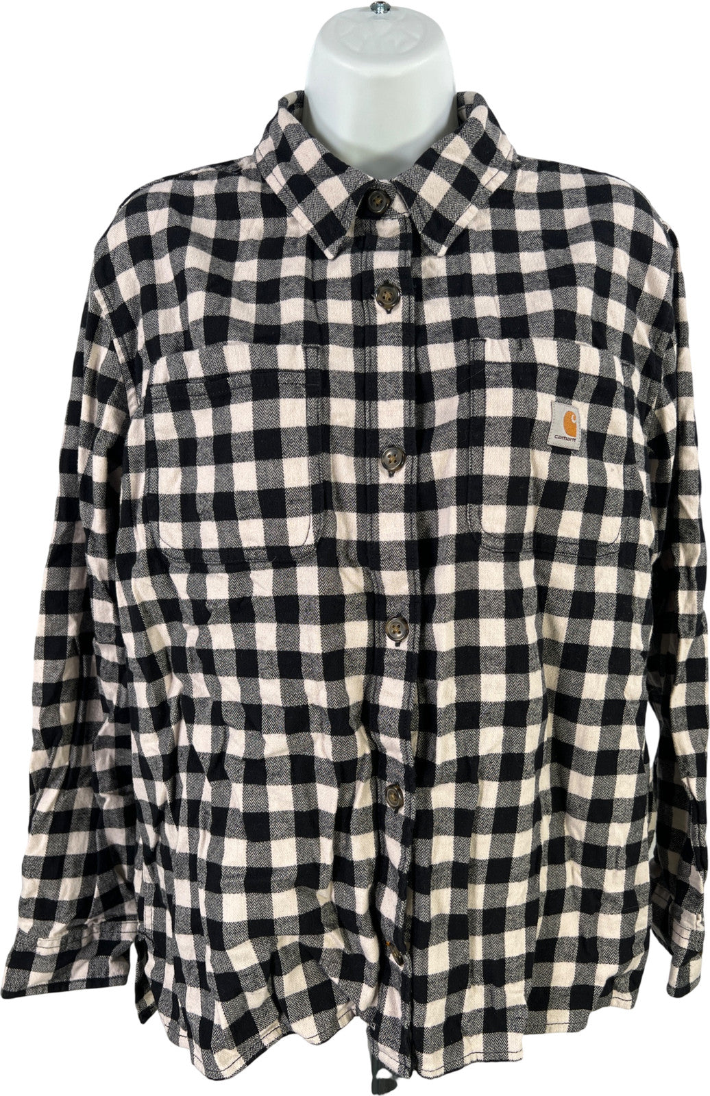 Carhartt Women’s White/Black Checkered Rugged Flex Midweight Flannel Shirt - L