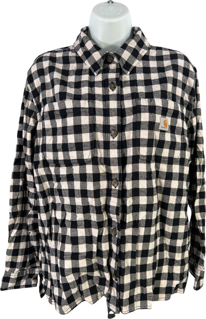 Carhartt Women’s White/Black Checkered Rugged Flex Midweight Flannel Shirt - L