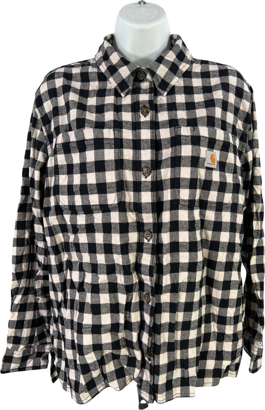 Carhartt Women’s White/Black Checkered Rugged Flex Midweight Flannel Shirt - L