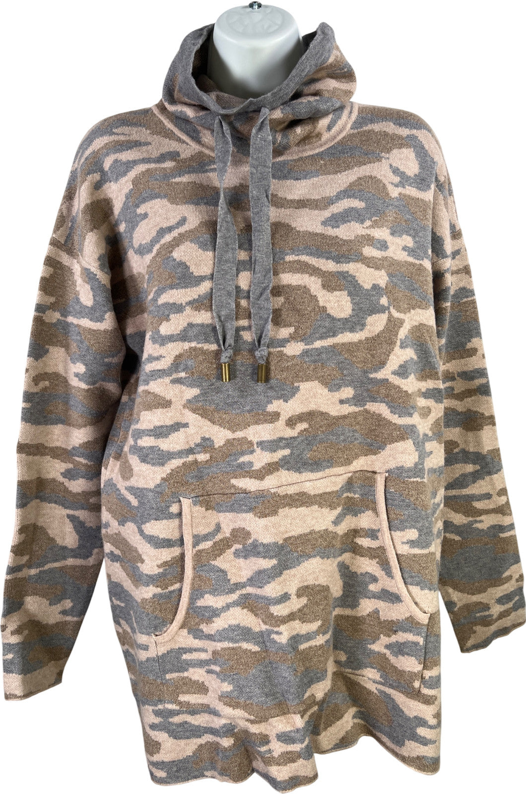 Tahari Women’s Beige/Gray Camouflage Long Sleeve Funnel Neck Sweatshirt - S