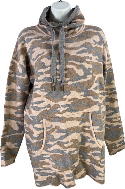 Tahari Women’s Beige/Gray Camouflage Long Sleeve Funnel Neck Sweatshirt - S