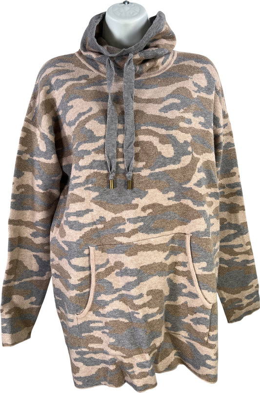 Tahari Women’s Beige/Gray Camouflage Long Sleeve Funnel Neck Sweatshirt - S
