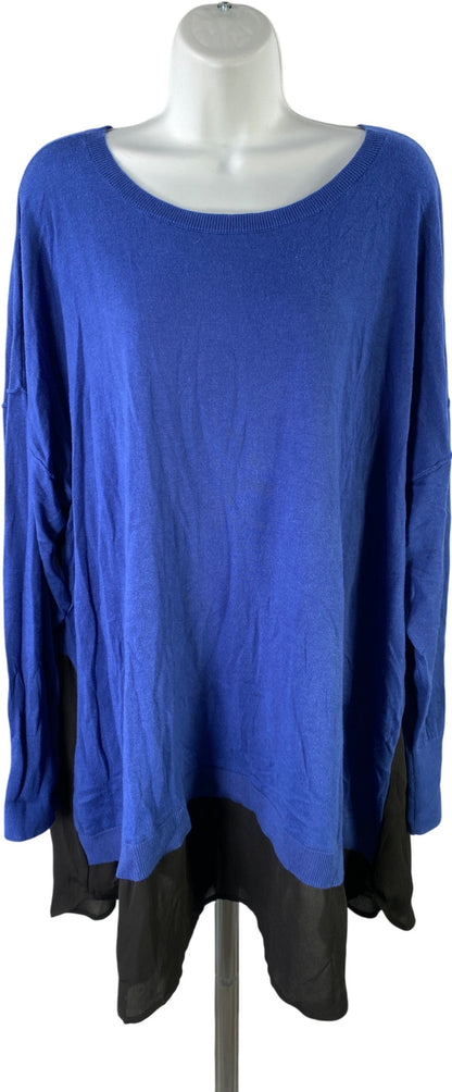 Halogen Women’s Blue Long Sleeve Back Button Accent Sweater - Plus 3X