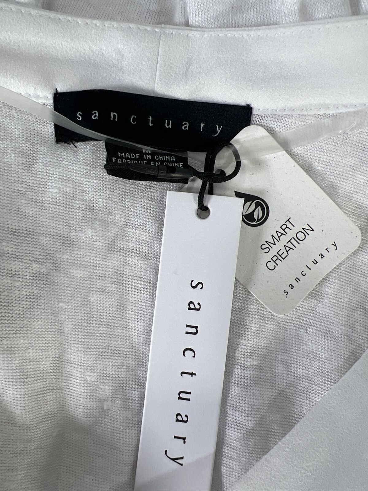 NEW Sanctuary Women's White Linen Long Sleeve V-Neck T-Shirt - M