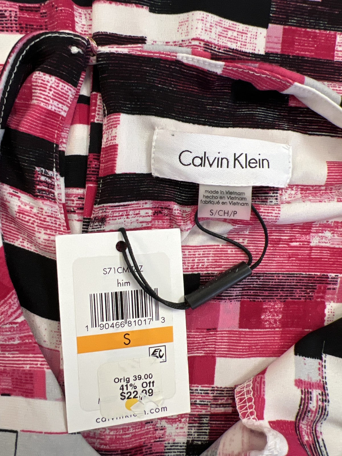 Calvin Klein Women’s Pink/Black Pleated Front Sleeveless Blouse - S