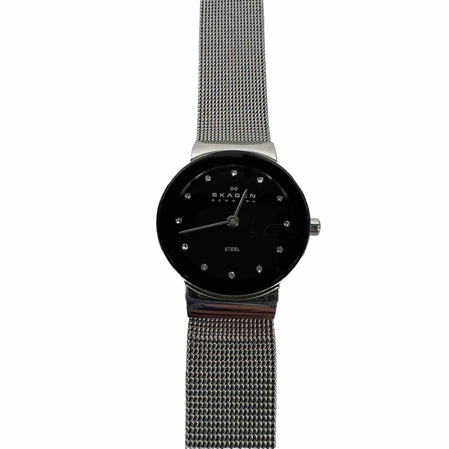 Skagen Women's Silver Tone Black Dial Steel Mesh Watch 358SSSBD