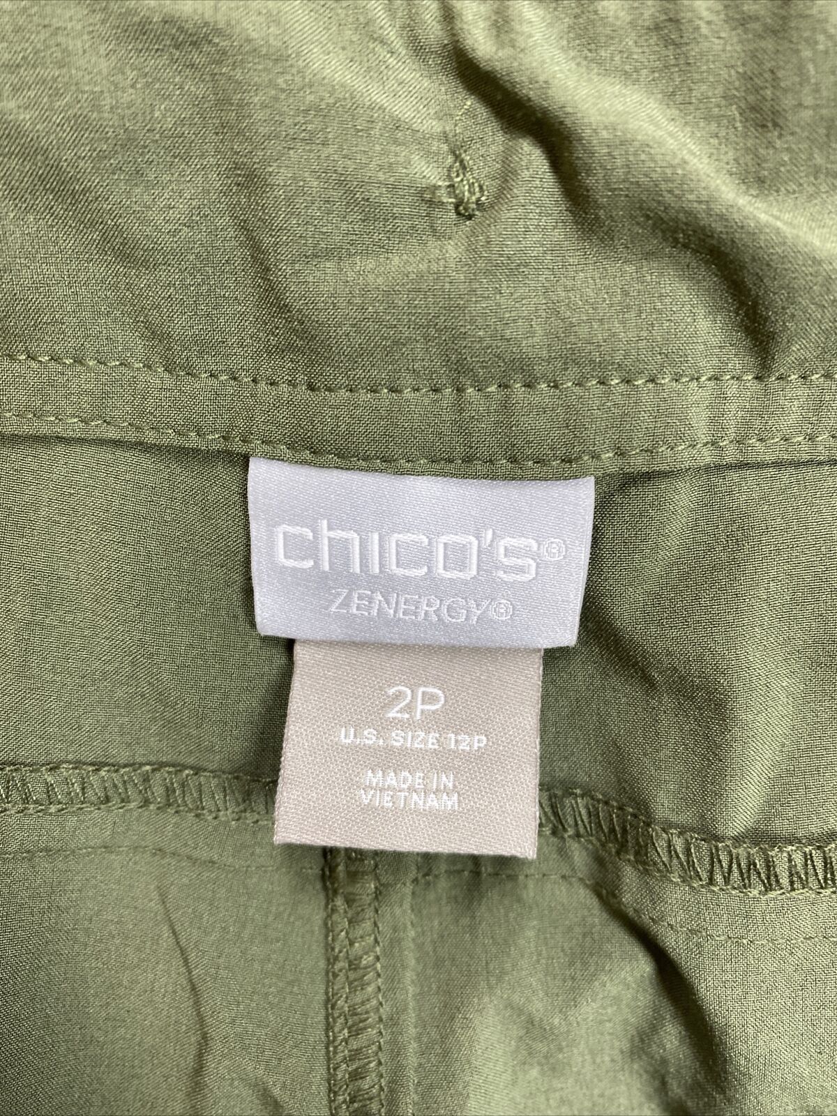 Chico's Women's Dark Green Drawstring Cargo Capri Pants - Petite 2/US 12P