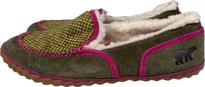 Sorel Women’s Green/Pink Suede Tremblant Sherpa Lined Moccasins - 9
