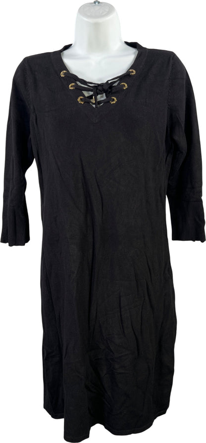 Calvin Klein Women’s Black 3/4 Zip Sleeve Criss Cross Front Sweater Dress - L