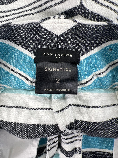 Ann Taylor Women’s Blue Striped Signature Linen Shorts - 2