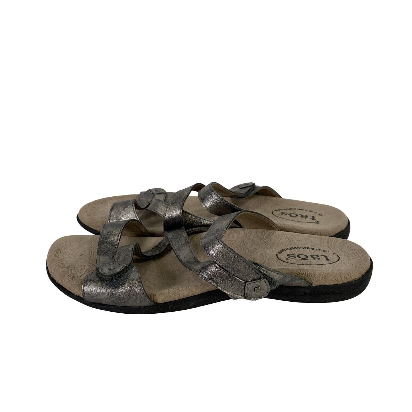 Taos Women's Gray Metallic Strappy Slide On Sandals - 11