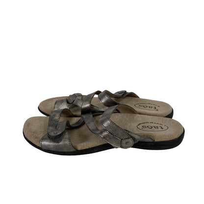 Taos Women's Gray Metallic Strappy Slide On Sandals - 11