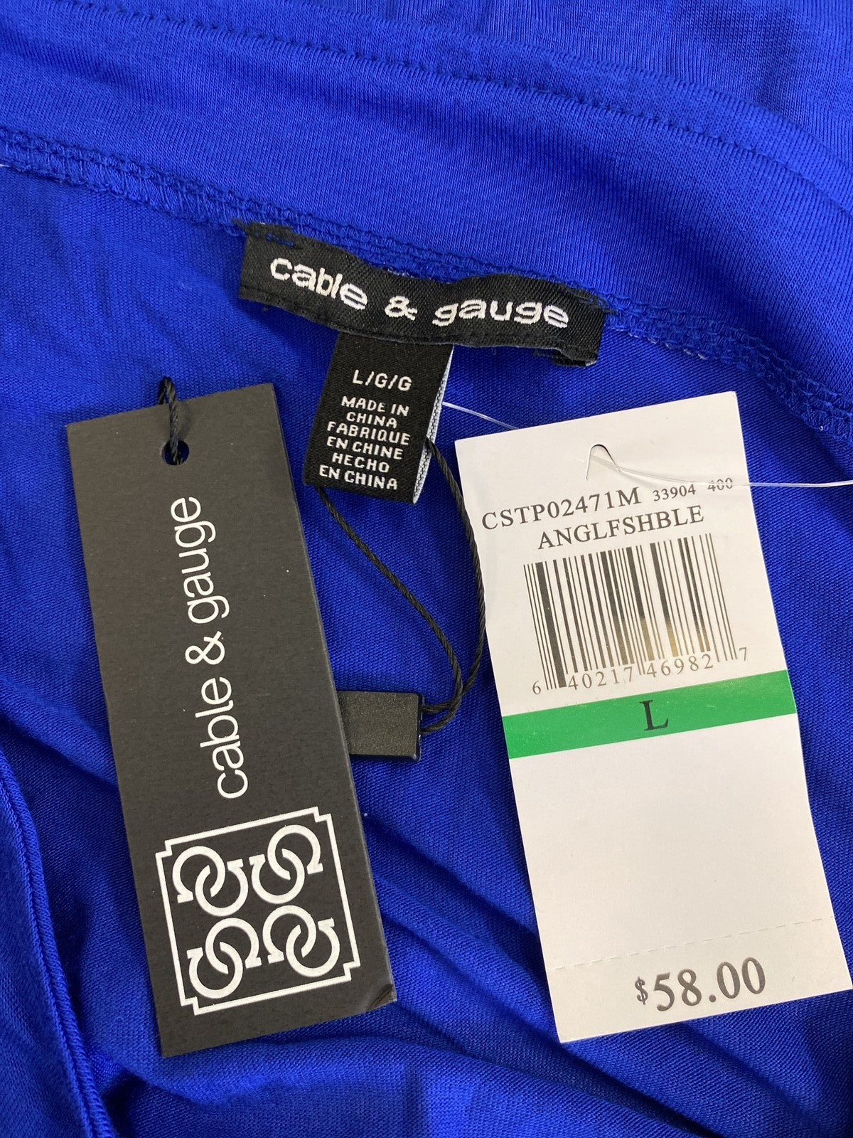 Cable and Gauge Women’s Blue Short Embroidered Slit Sleeve Blouse - L