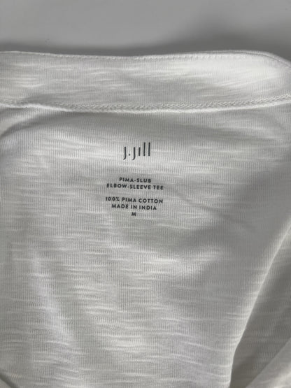 J.Jill Women’s White Pima Slub Elbow Sleeve T-Shirt - M
