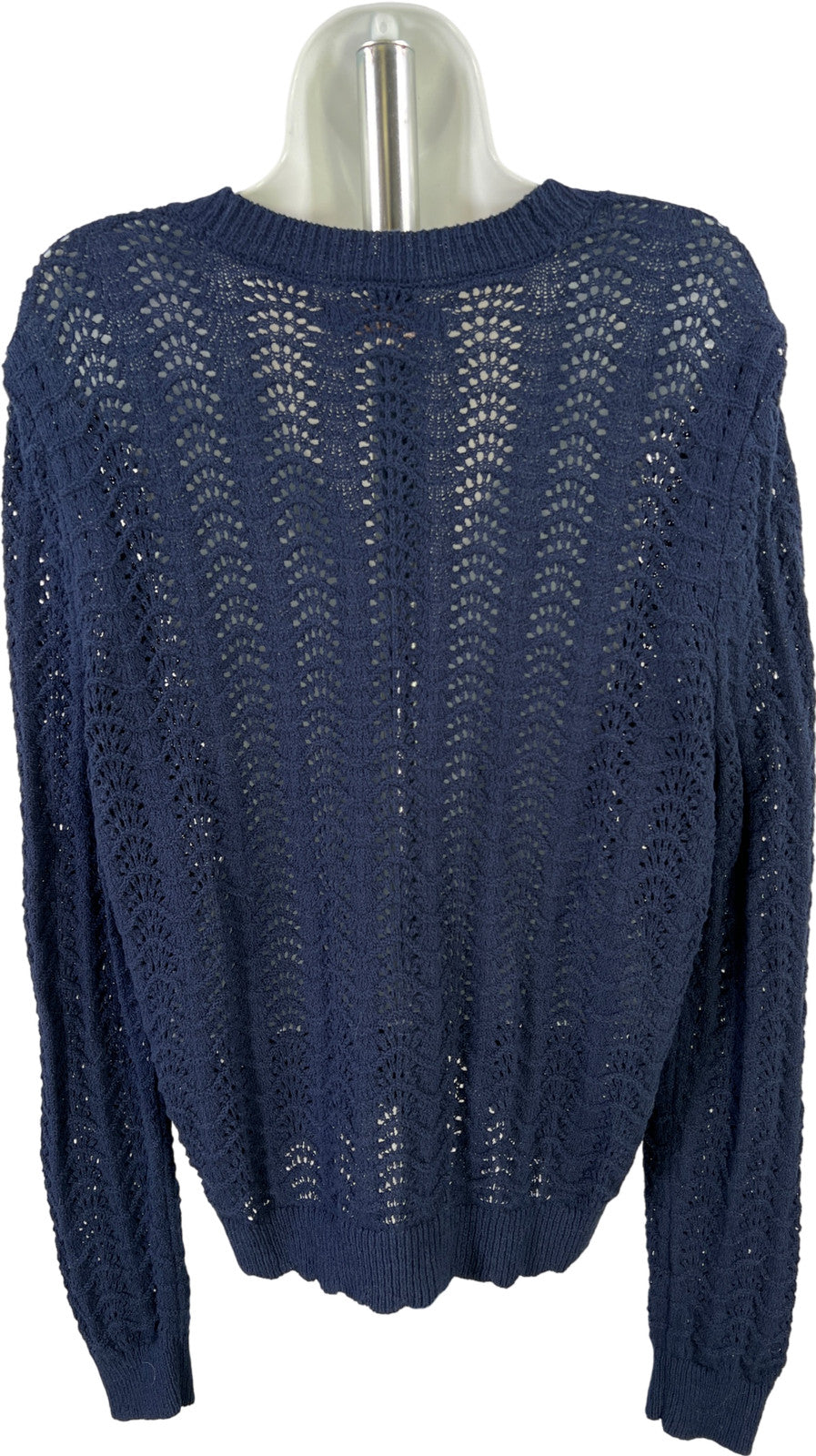 LOFT Women’s Blue Open Knit Long Sleeve Button Up Cardigan Sweater - L