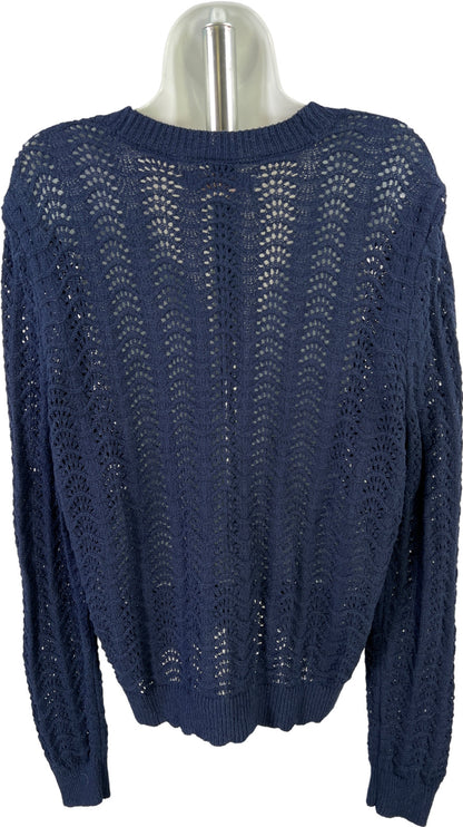 LOFT Women’s Blue Open Knit Long Sleeve Button Up Cardigan Sweater - L