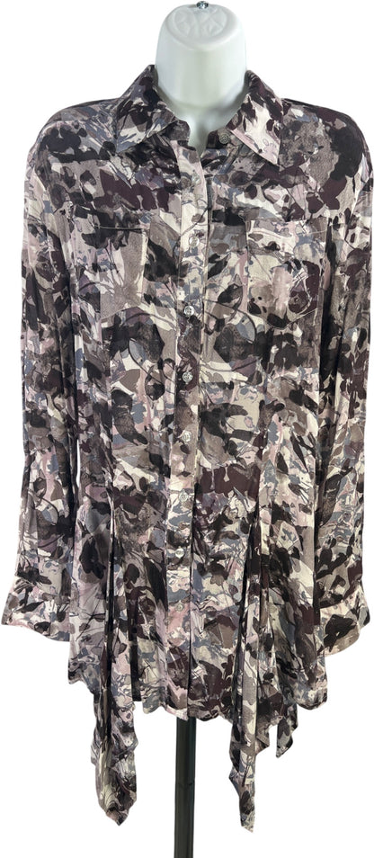 Ethyl Women’s Purple/Gray Long Sleeve Button Up Tunic Blouse - M