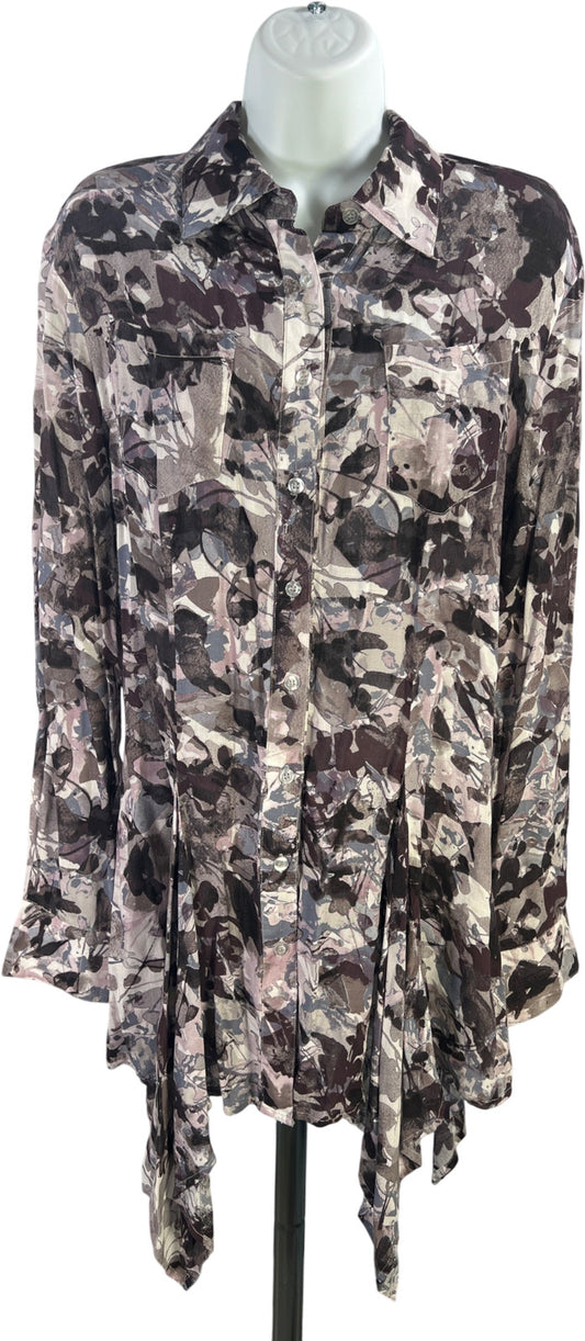 Ethyl Women’s Purple/Gray Long Sleeve Button Up Tunic Blouse - M