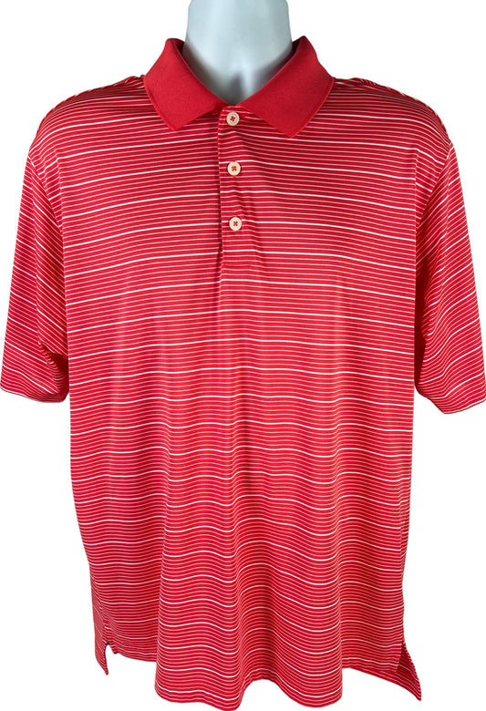 Adidas Men’s Red Striped Short Sleeve Athletic Climalite Golf Polo - L