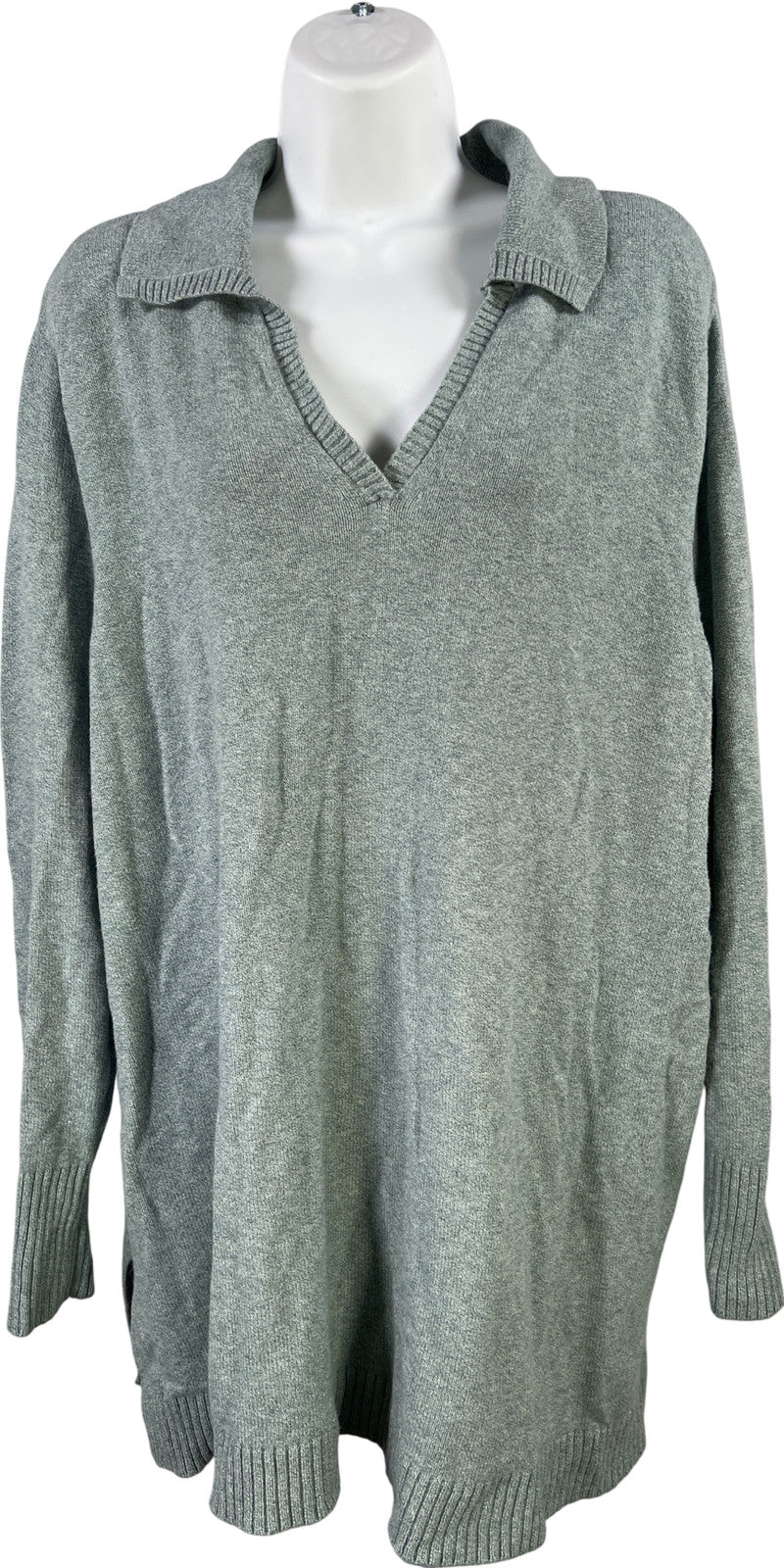 Pure J.Jill Women’s Blue Long Sleeve V-Neck Collared Sweater - Plus 2X