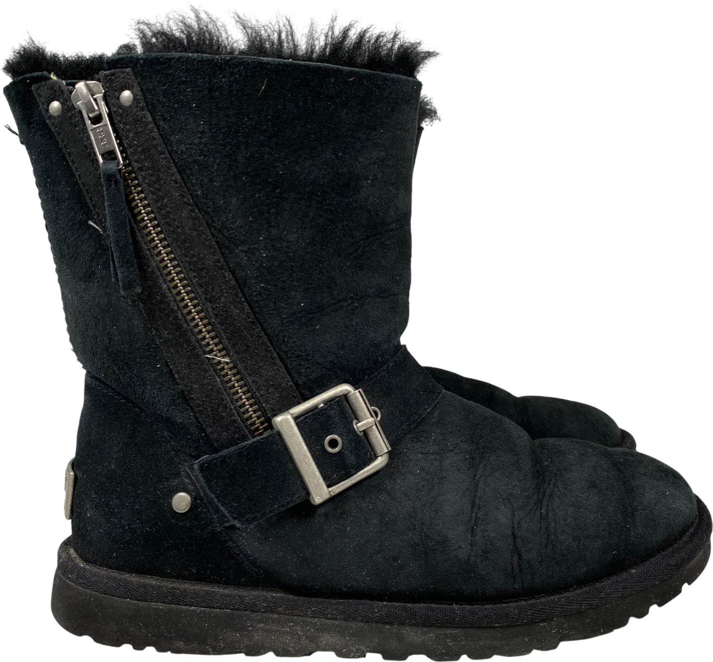 UGG Women’s Black Blaise Zipper Side Short Shearling Boots - 6