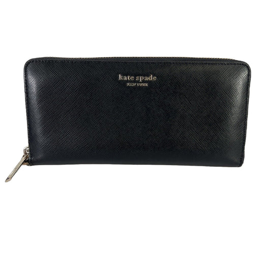 Kate Spade Black Crossgrain Leather Large Zip Around Continental Wallet