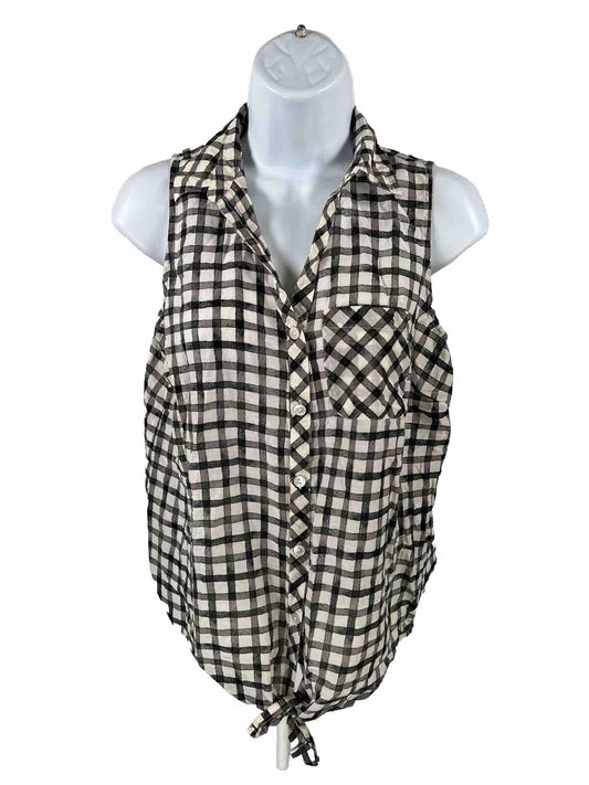 J.Jill Women's Black/White Checkered Sleeveless Silk Tie Front Top - S
