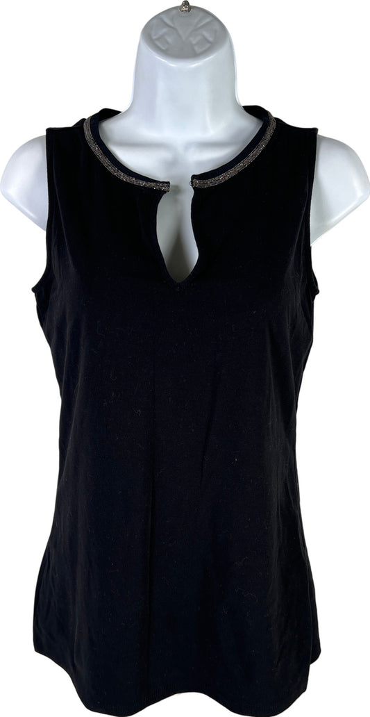 White House Black Market Women’s Black Beaded Neck V-Neck Tank Top - XS