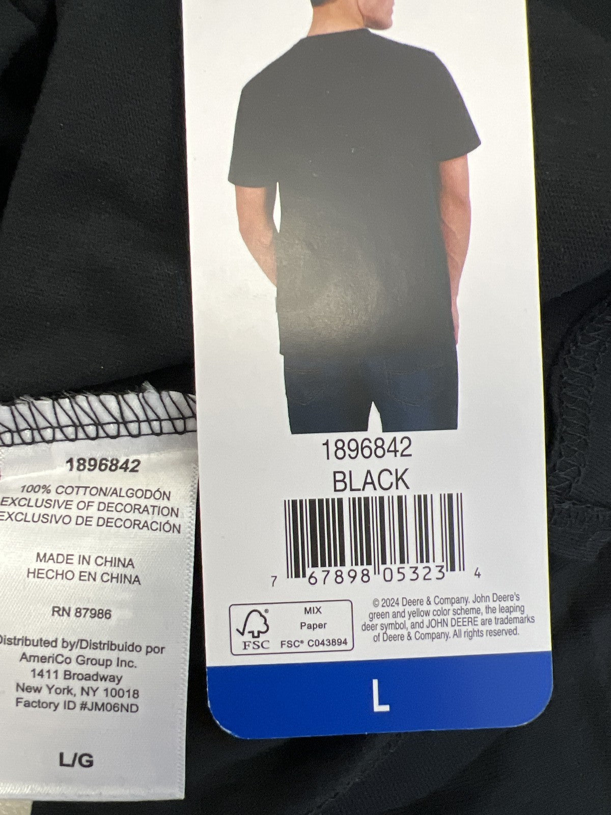 John Deere Men’s Black Short Sleeve Basic T-Shirt - L