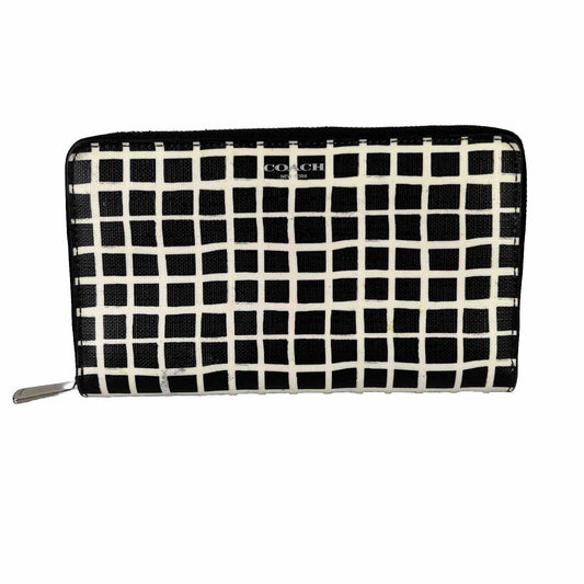 Coach Black Grid Pattern Coated Canvas Large Zip Around Wallet