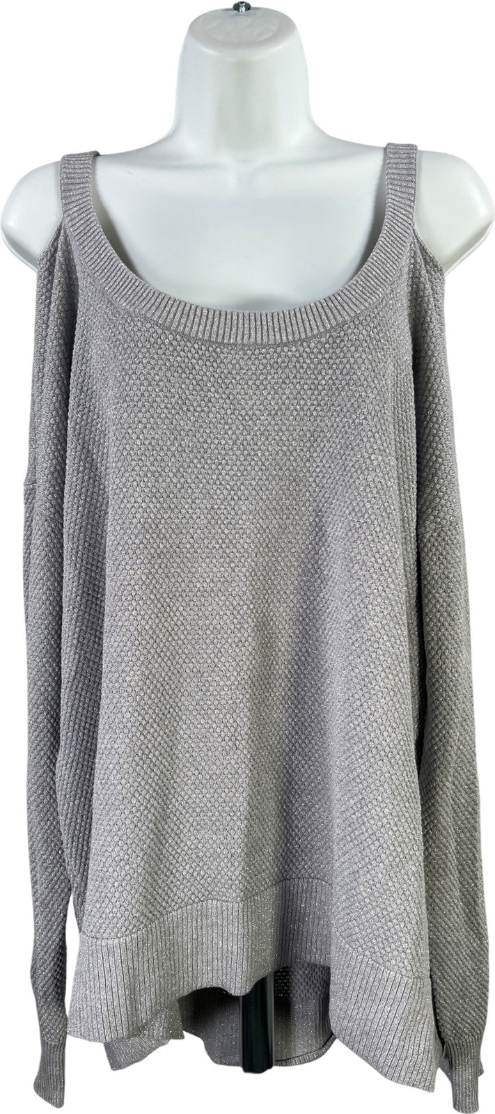 Michael Kors Women’s Gray Metallic Long Sleeve Cold Shoulder Sweater - XL