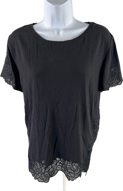 White House Black Market Women’s Black Short Embroidered Sleeve T-Shirt - L