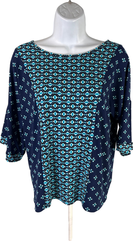 Chico’s Women’s Blue 1/2 Sleeve Diamond Print Cross Back Shirt - 0/US S