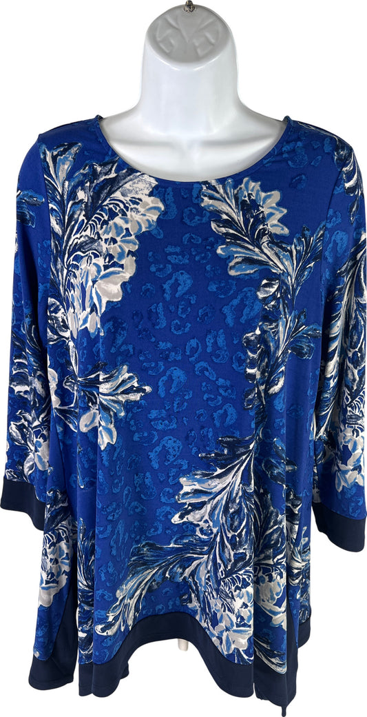Chico’s Women’s Blue Floral 3/4 Sleeve Blouse - 0/S