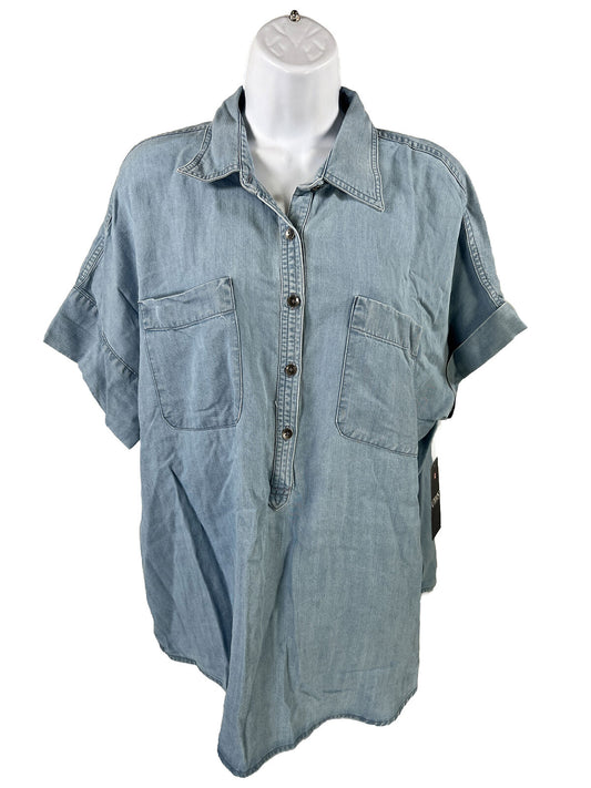NEW Chaps Women's Blue Short Sleeve 3/4 Sleeve Chambray Shirt - L