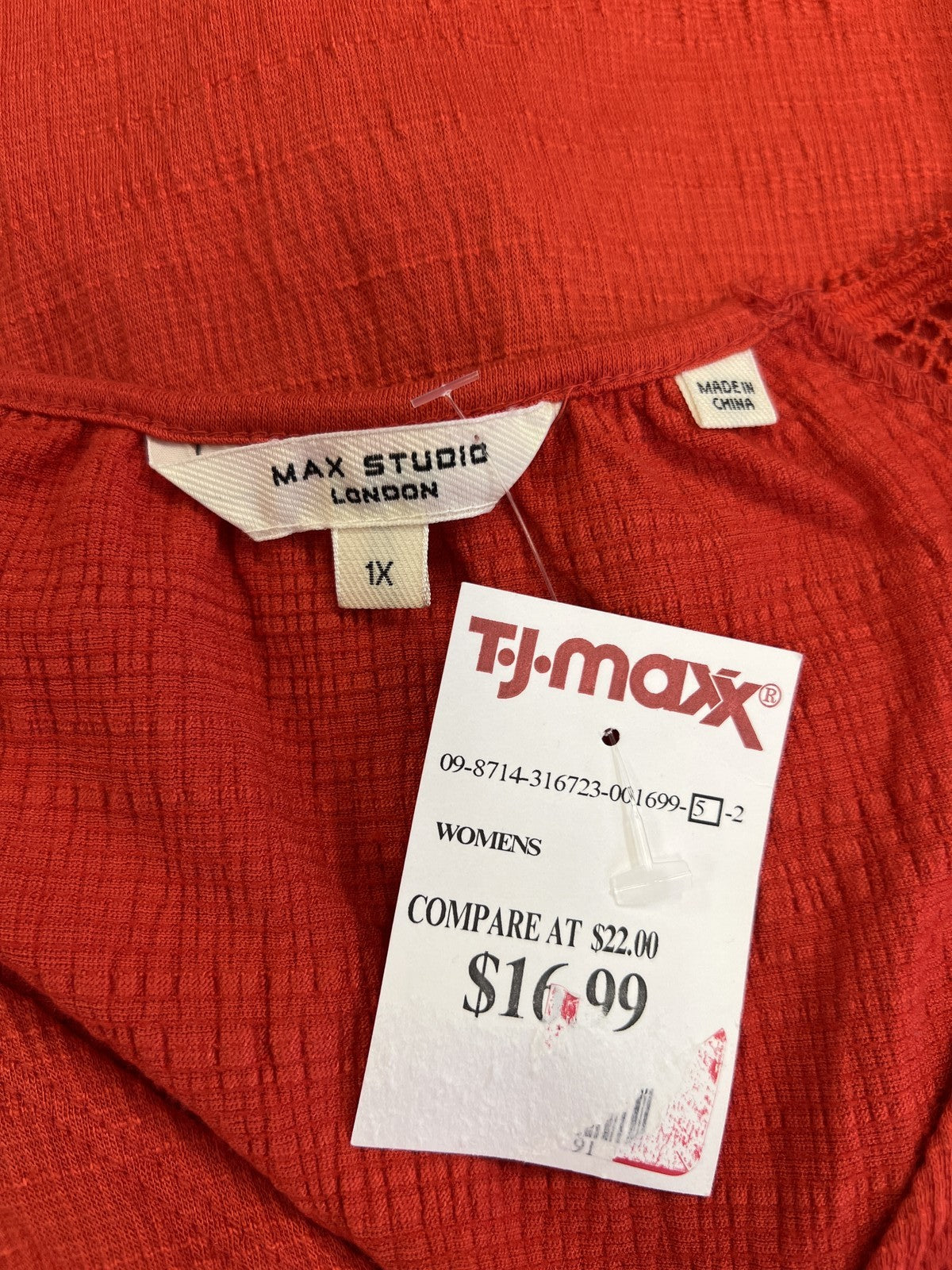 Max Studio Women’s Red Crochet Short Sleeve V-Neck Blouse - Plus 1X