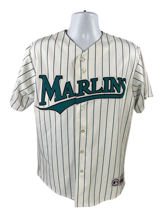 Majestic Men's White/Blue MLB Miami Marlins Johnson Jersey - L