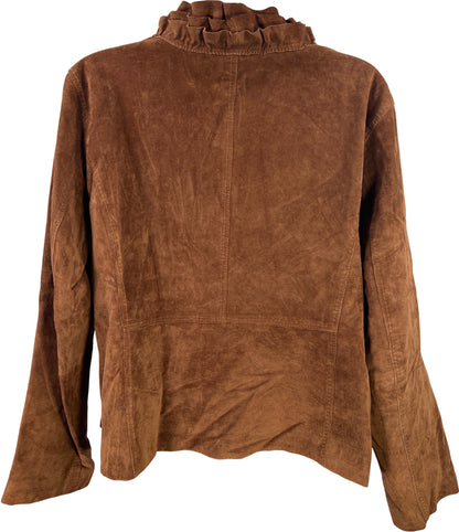 Chico’s Women’s Brown Suede Pleated Front Full Zip Jacket - 2/US L