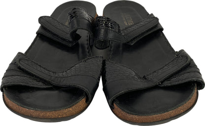 La Plume Women’s Black Leather Double Strap Slide Sandals - 41/US 10