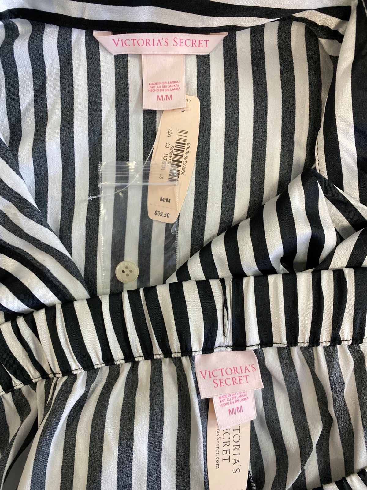 Victoria’s Secret Women’s Black/White Long Sleeve Pajama Shirt and Pant Set - M