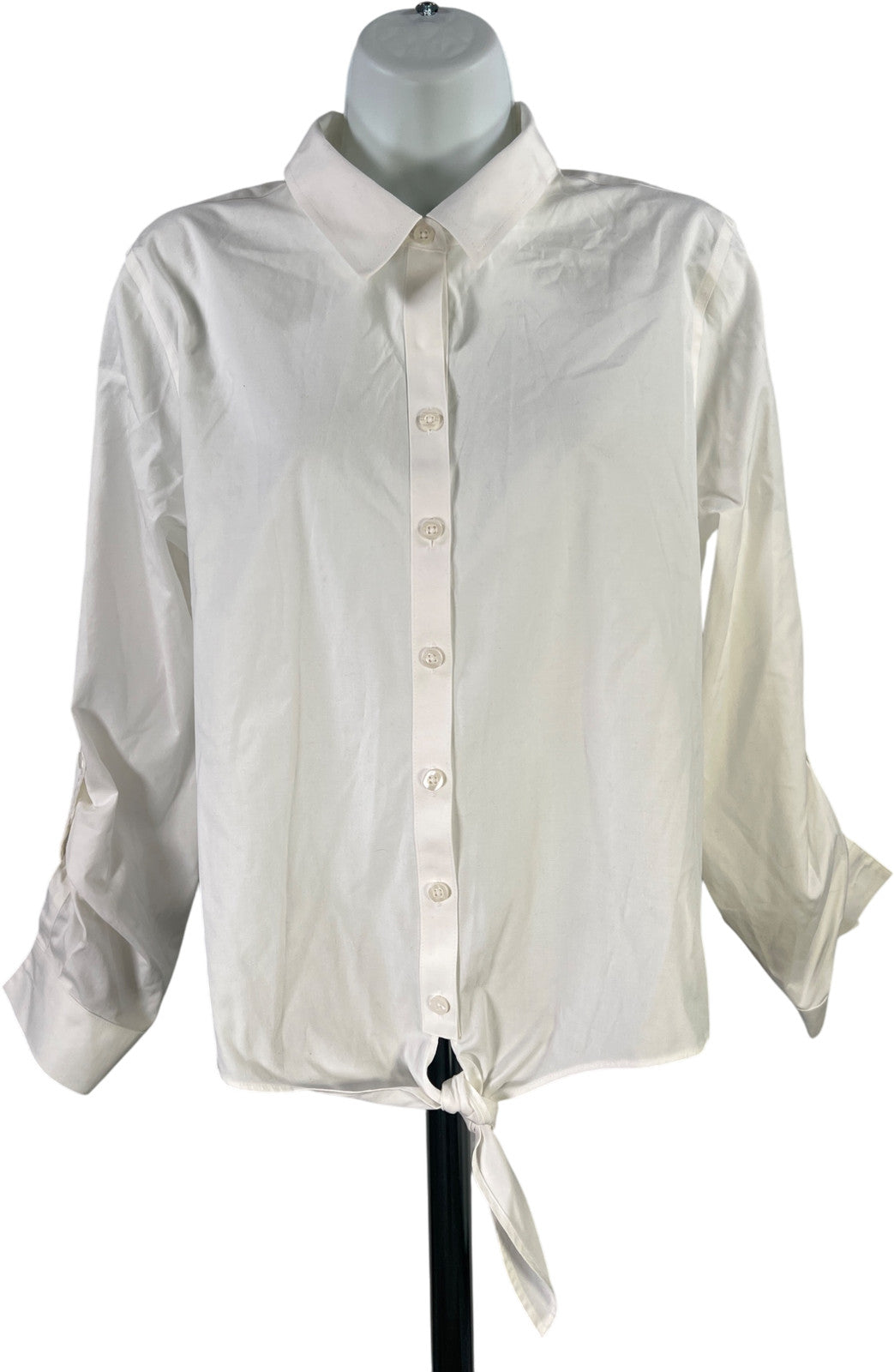 Chico’s Women’s White Long Sleeve Button Up No-Iron Tie Front Blouse - 1/US M