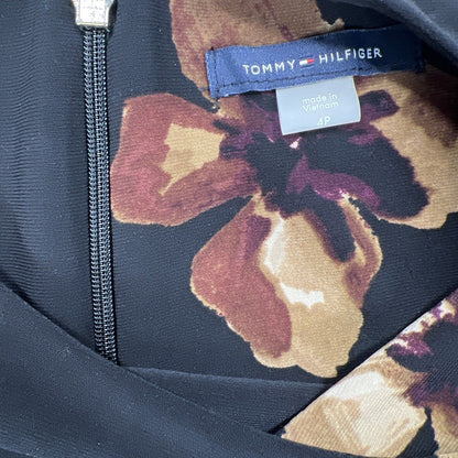 NEW Tommy Hilfiger Black Floral Flutter Sleeve Shift Dress - Petite 4P
