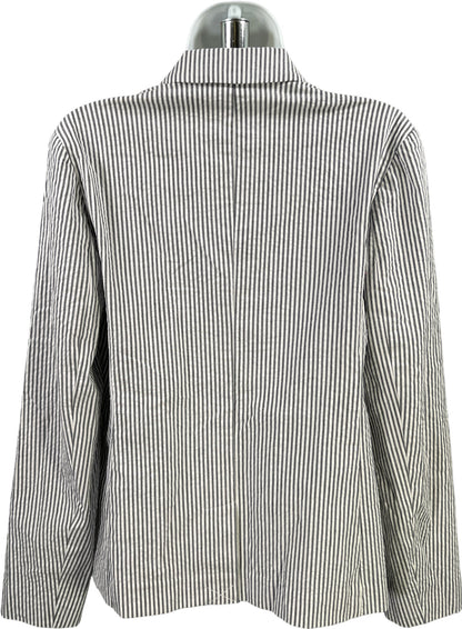 J.Jill Women’s White/Gray Stripe Seersucker Single Button Blazer Jacket - XS