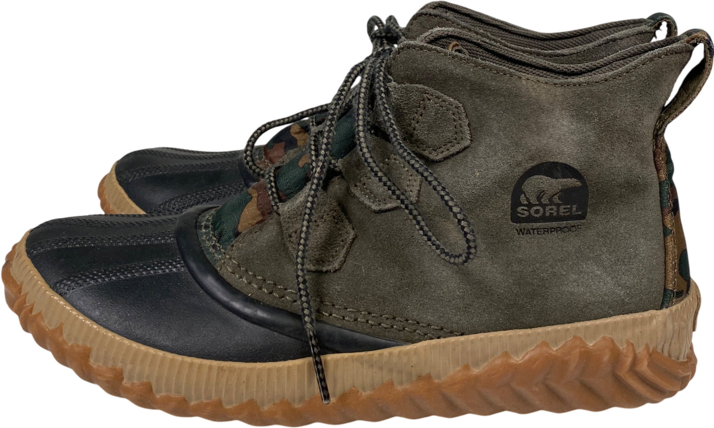 Sorel Women’s Green Camouflage Suede Out N About Canvas Rain Duck Boots - 9